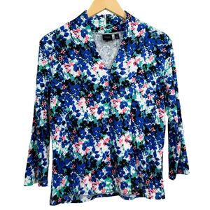 Rafaella Floral 3/4 Sleeve‎ Blue Blouse Size M